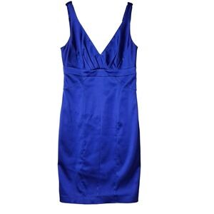 David Meister‎ Dress Sz 8 Sapphire Blue Satin Cocktail Sheath Sleeveless Lined